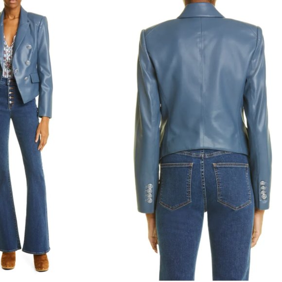 VERONICA BEARD COOKE DICKEY MARINE BLUE FAUX LEATHERETTE JACKET BLAZER sz 16 - Picture 5 of 10